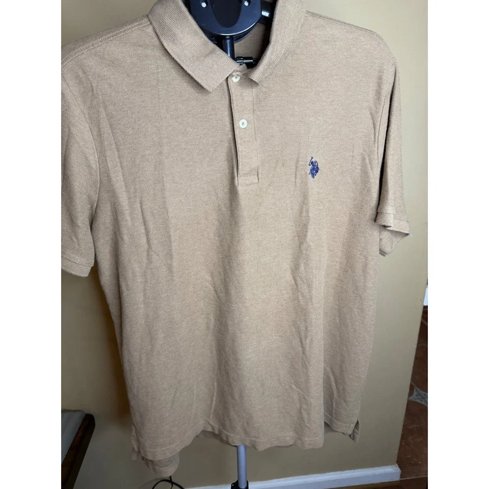 US Polo Assn Mens XL Performance Pique Polo Shirt Tan Short Sleeve Logo
